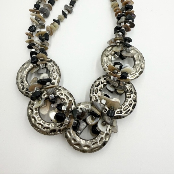 Vintage Cg Signed Gemstone Silver Tone Chain Chunky Statement Necklace - Picture 3 of 8